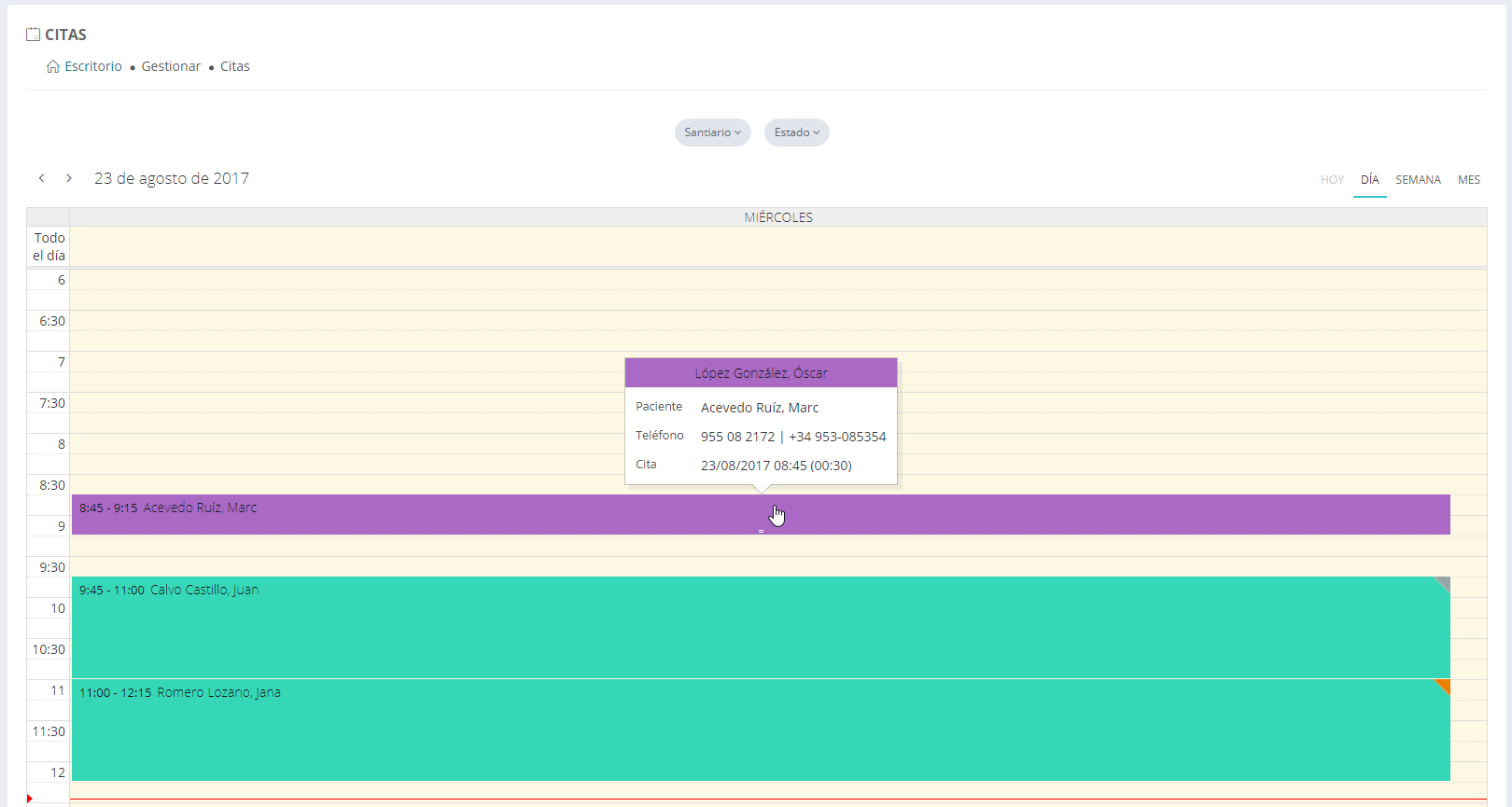 Gestión de citas diarias