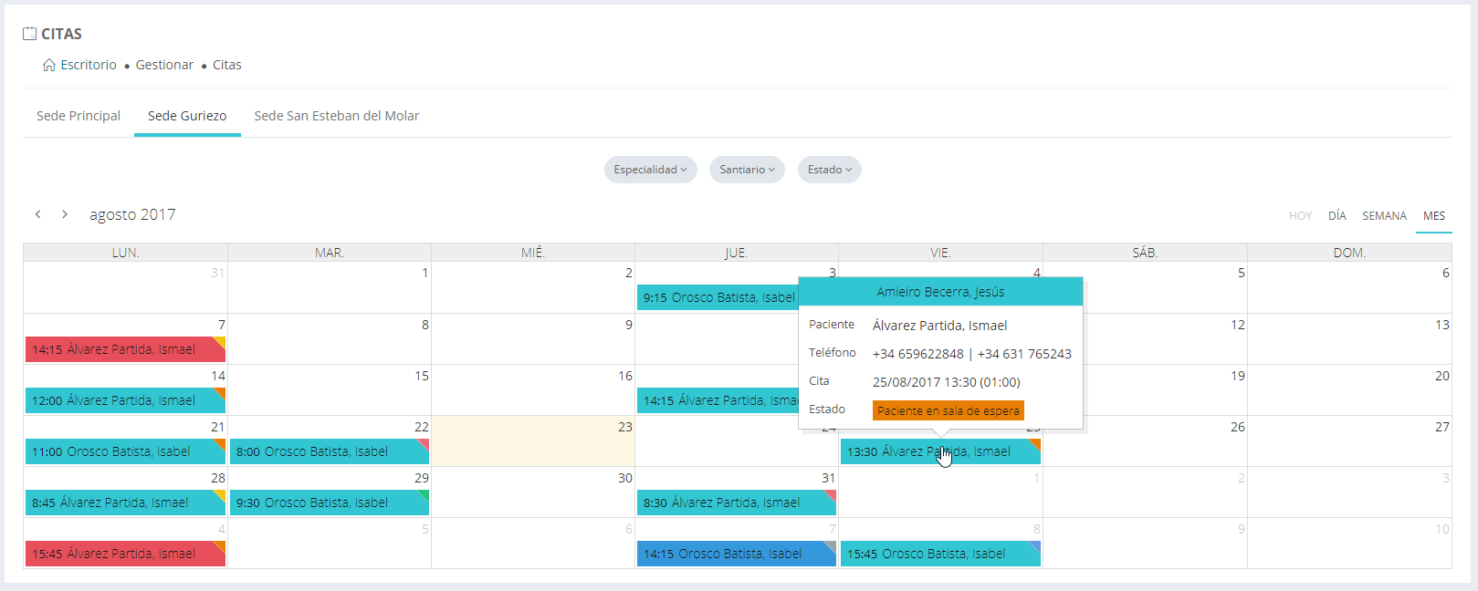 Gestión de citas mensuales