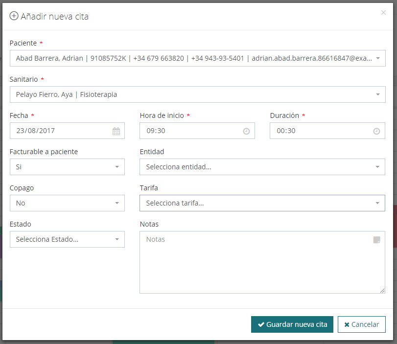 Creación y edición de citas