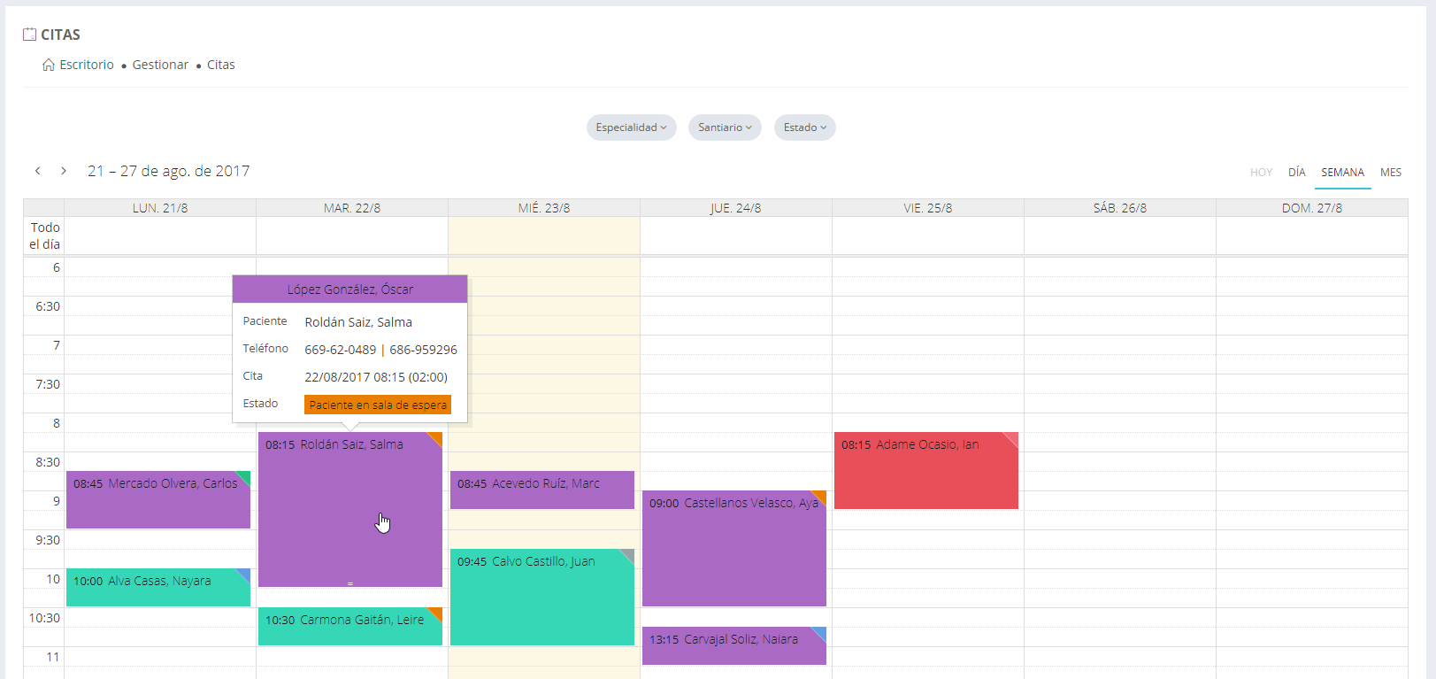 Gestión de citas semanales