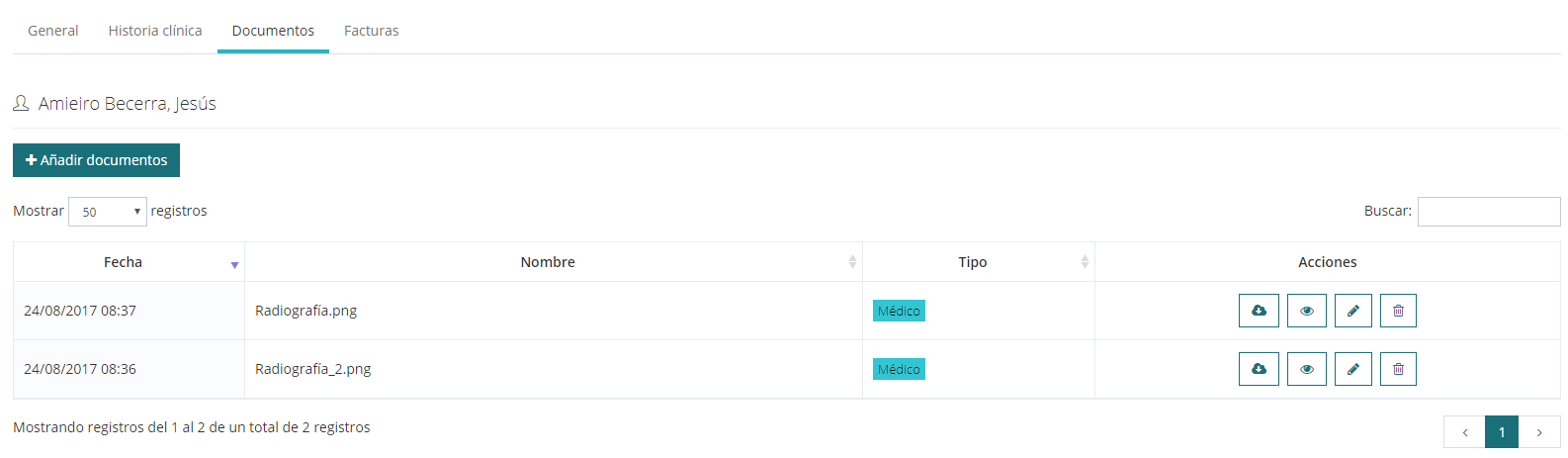 Documentación de un paciente