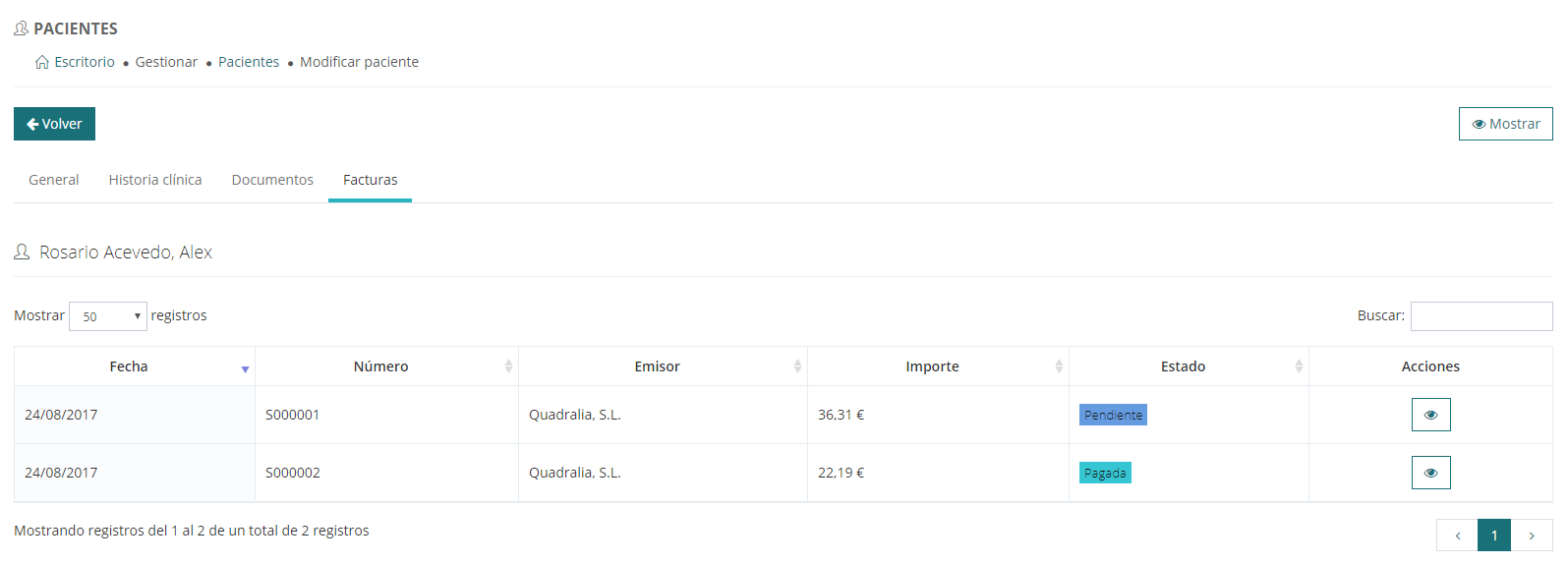 Documentación de un paciente